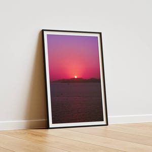 Ocean Sunset Photography Pink Sun Wall Art Colorful Seascape Poster Romantic Boho Home Decor Gift For Nature Lover Vertical Calm Landscape image 4