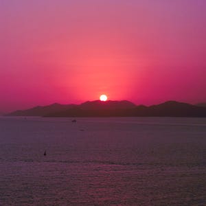 Ocean Sunset Photography Pink Sun Wall Art Colorful Seascape Poster Romantic Boho Home Decor Gift For Nature Lover Vertical Calm Landscape image 2