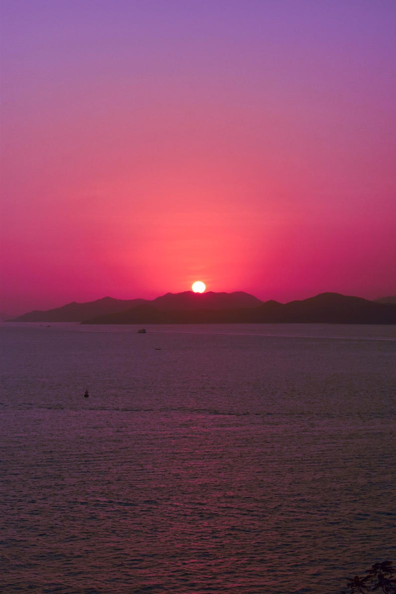 Ocean Sunset Photography Pink Sun Wall Art Colorful Seascape Poster Romantic Boho Home Decor Gift For Nature Lover Vertical Calm Landscape image 2