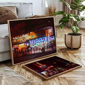 Hong Kong Urban Wandkunst MongKok Street Fotografie Asien Cyberpunk Druck Neonlichter Poster Nacht Stadtansicht Wohnkultur Geschenk für Reiseliebhaber