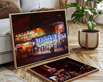 Hong Kong Urban Wall Art Asia Cyberpunk Print MongKok Street Photograph Neon Lights Poster Night Cityscape Home Decor Gift For Travel Lover