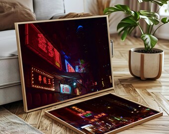 Cyberpunk Neon Photograph Hong Kong Street Wall Art Asia Urban Print Nightscape PRINTABLE Poster Retro City Home Decor Gift For Travel Lover