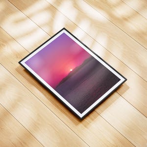 Ocean Sunset Photography Pink Sun Wall Art Colorful Seascape Poster Romantic Boho Home Decor Gift For Nature Lover Vertical Calm Landscape image 7