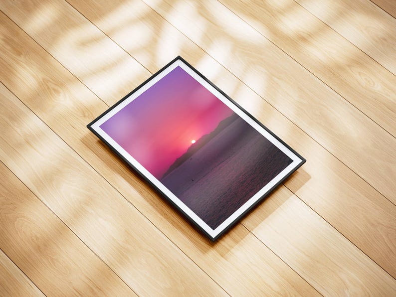 Ocean Sunset Photography Pink Sun Wall Art Colorful Seascape Poster Romantic Boho Home Decor Gift For Nature Lover Vertical Calm Landscape image 7