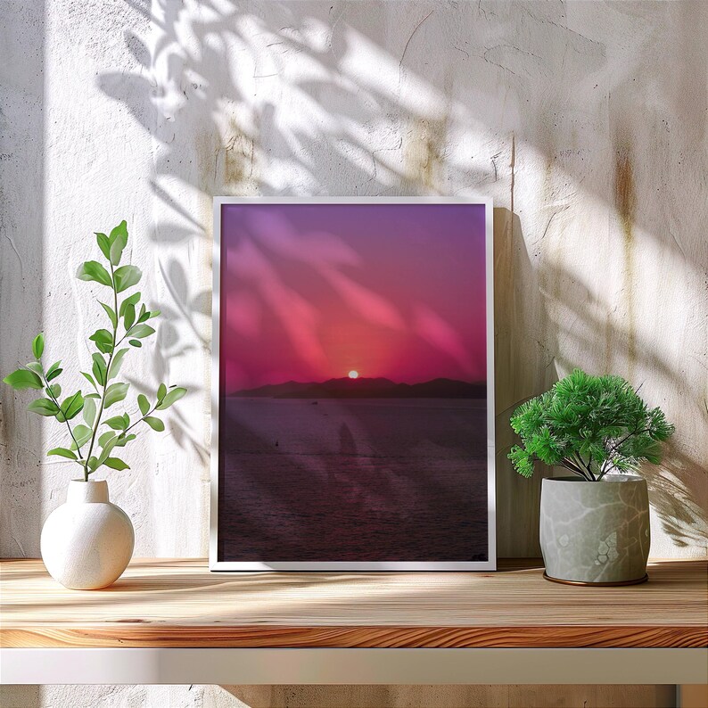 Ocean Sunset Photography Pink Sun Wall Art Colorful Seascape Poster Romantic Boho Home Decor Gift For Nature Lover Vertical Calm Landscape image 12