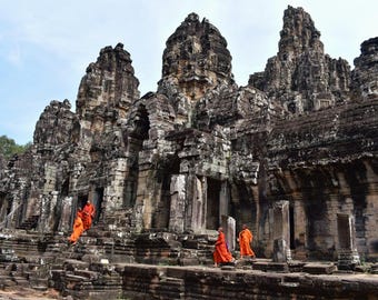 Angkor Wat Photograph Buddhist Temple Wall Art Ancient Ruins Print Asian Monk PRINTABLE Siem Reap Home Decor Gift Spiritual Digital Print