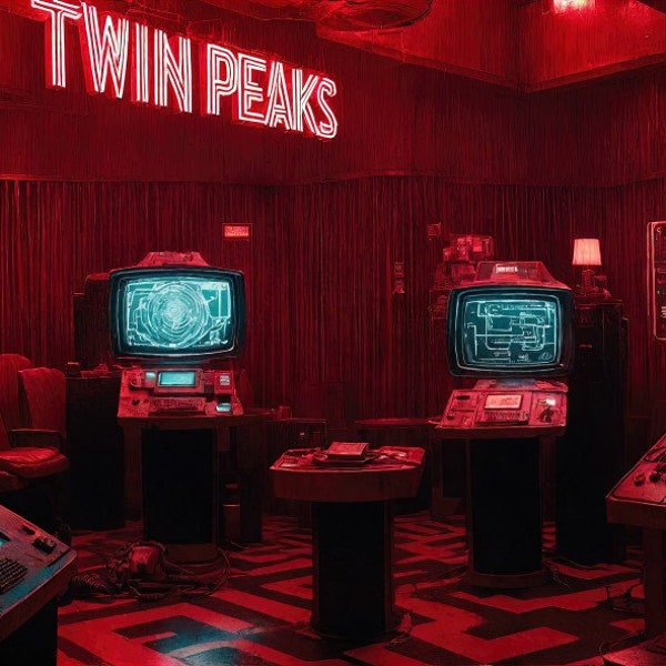 Twin Peaks Arcade Roter Raum Osanca, Kunstdruck auf matte Leinwand, gespannt, 3,2 cm