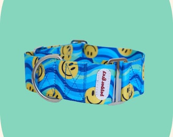 Smile & Wave Collar - Greyhound Collar, Whippet Collar, Martingale Collar, No Pull Collar, Cloud Dog Collar, Thick Dog Collar