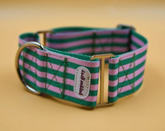 The Jupiter Collar – Greyhound Collar, Whippet Collar, Martingale Collar, No Pull Collar, Purple & Green Stripe Thick Dog Collar