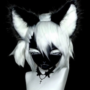 White Fox With Black Face -  Premade Kig Head Fursuit Mask Kigurumi Head Mask, Kemono Mask Head, Fursona Head, Handmade Furry Costume Gift