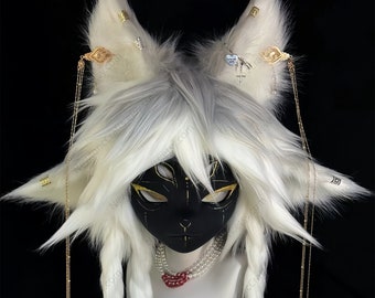 4 Eared Black Faced Fox - Premade Fursuit Head, Finished Furry Mask, Kig Kemono Kigrumi Cosplay Costume, Fursona Head, Custom Furry Head