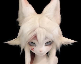 4 Eared White Fox - Premade Kig Head Fursuit Mask Kigurumi Head, Kig Head Mask, Kemono Mask Head, Fursona Mask Head, Furry Costume Gift