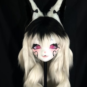 Cat lady with curly hair and pointed ears,kigurumi mask custom,kigurumi fursuit head,Halloween costume,gift for kids/adult