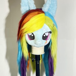 Custom Kig Fursuit Mask,Rainbow - colored ponies,Free Ref Sheet,Personalized Furry Head,Kigrumi Head,Furry Costume Gift for Kids