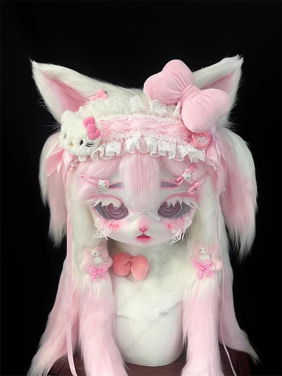 Baby Pink Kitty - Kawaii Premade Kig Head Fursuit Mask Kigurumi