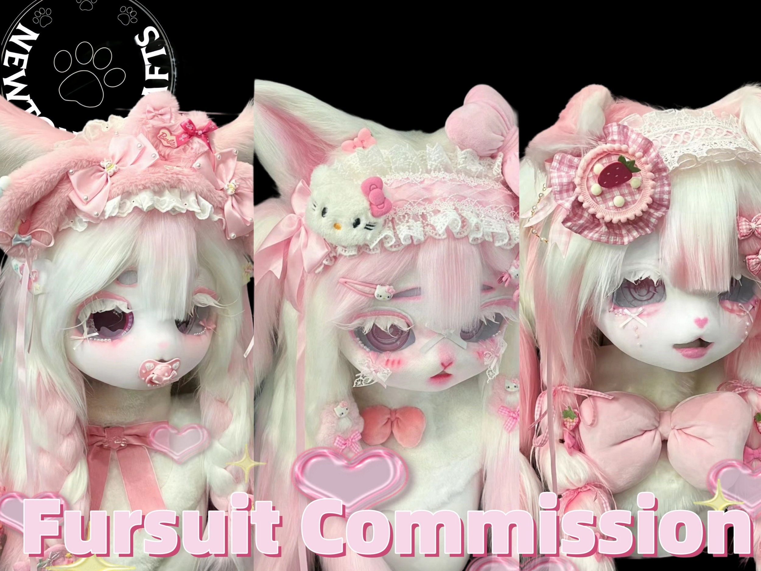 Strawberry Cake Kitty - Kawaii Premade Kig Head Fursuit Mask