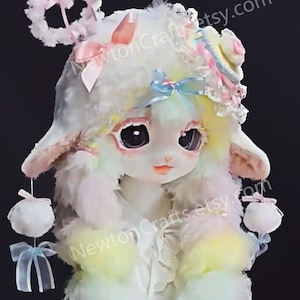 Sweet Sheep-Finished Fursuit Head, Premade Kemono Mask, Handmade Kigurumi Head, Kawaii Furry Head, Fursona Fluffy Costume, Cosplay Gift