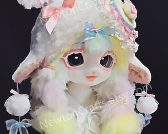 かわいい羊のファースーツヘッド、既製のケモノ着ぐるみマスク、かわいいファーコスチューム
