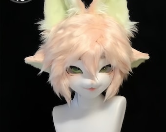レモンバイブ 四耳猫ファースーツマスク - 既製キグヘッド、ファーソナコスチューム
