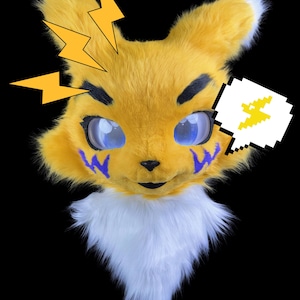Yellow Lightning Fox, Kemono Premade Mask- Fursuit Fursona Head Fursuit Mask Kemono Head, Free Quote, Furry Costume, Dino Fox Dog Mask