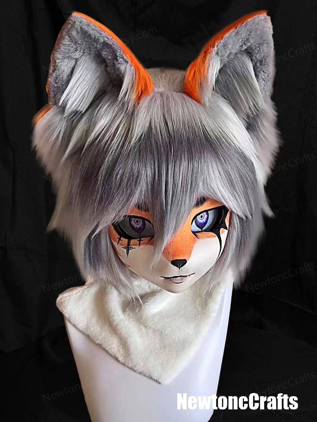 Ninja Fox Fursuit Mask – Premade Kemono Kigurumi Head, Furry