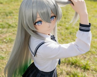 アニメラバーマスク（ブラウンウィッグ付き）：着ぐるみコスプレ衣装
