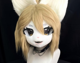 既製のファースーツヘッド：大きな耳の猫娘ケモノマスク