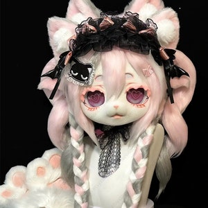 Maid Cat with 1 Pair Paws - Premade Kig Head Fursuit Mask Kigurumi Head, Kawaii Kemono Mask Head, Fursona Mask Head, Cute Furry Costume Gift