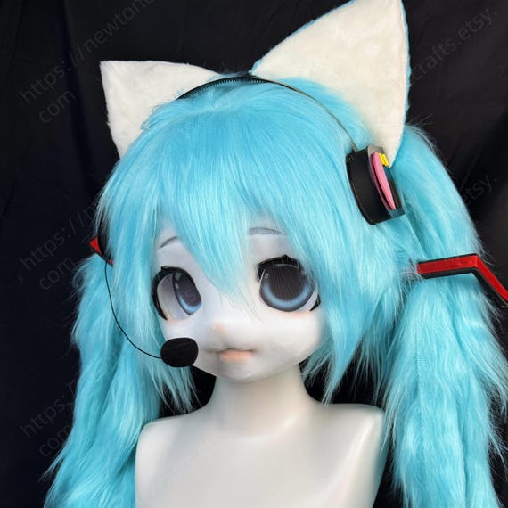初音ミクの猫のキグヘッド、既成の着ぐるみマスク、ケモノマスク