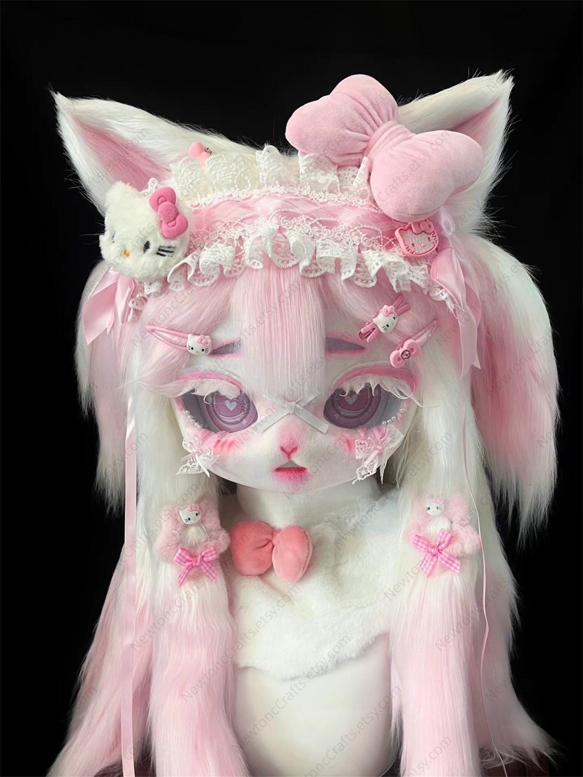 Baby Pink Kitty - Kawaii Premade Kig Head Fursuit Mask Kigurumi
