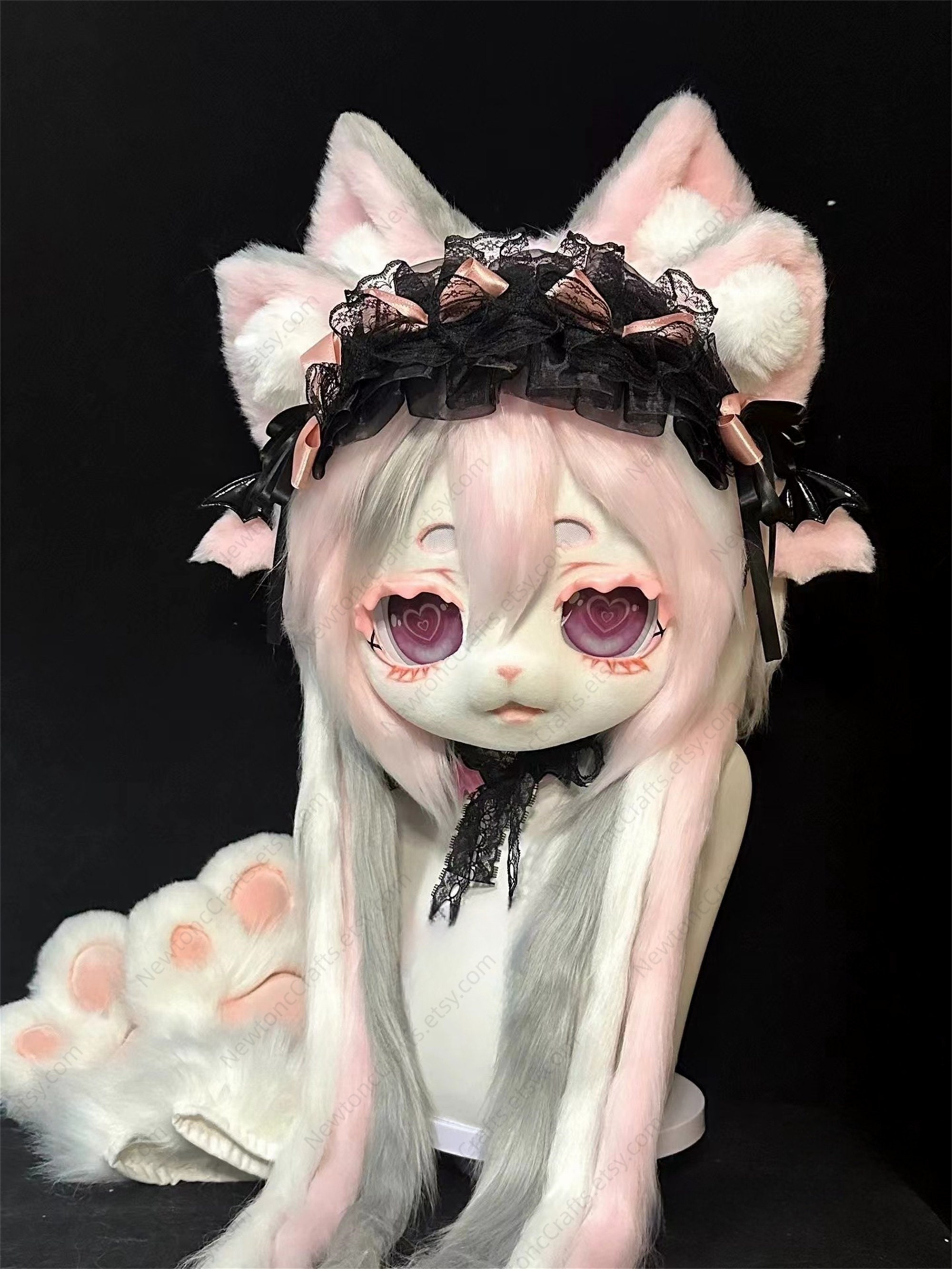 メイド猫のファースーツマスク（足付き） - かわいい着ぐるみケモノ