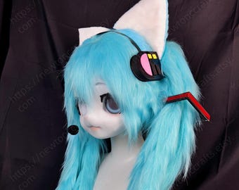 初音ミクの猫のキグヘッド、既成の着ぐるみマスク、ケモノマスク