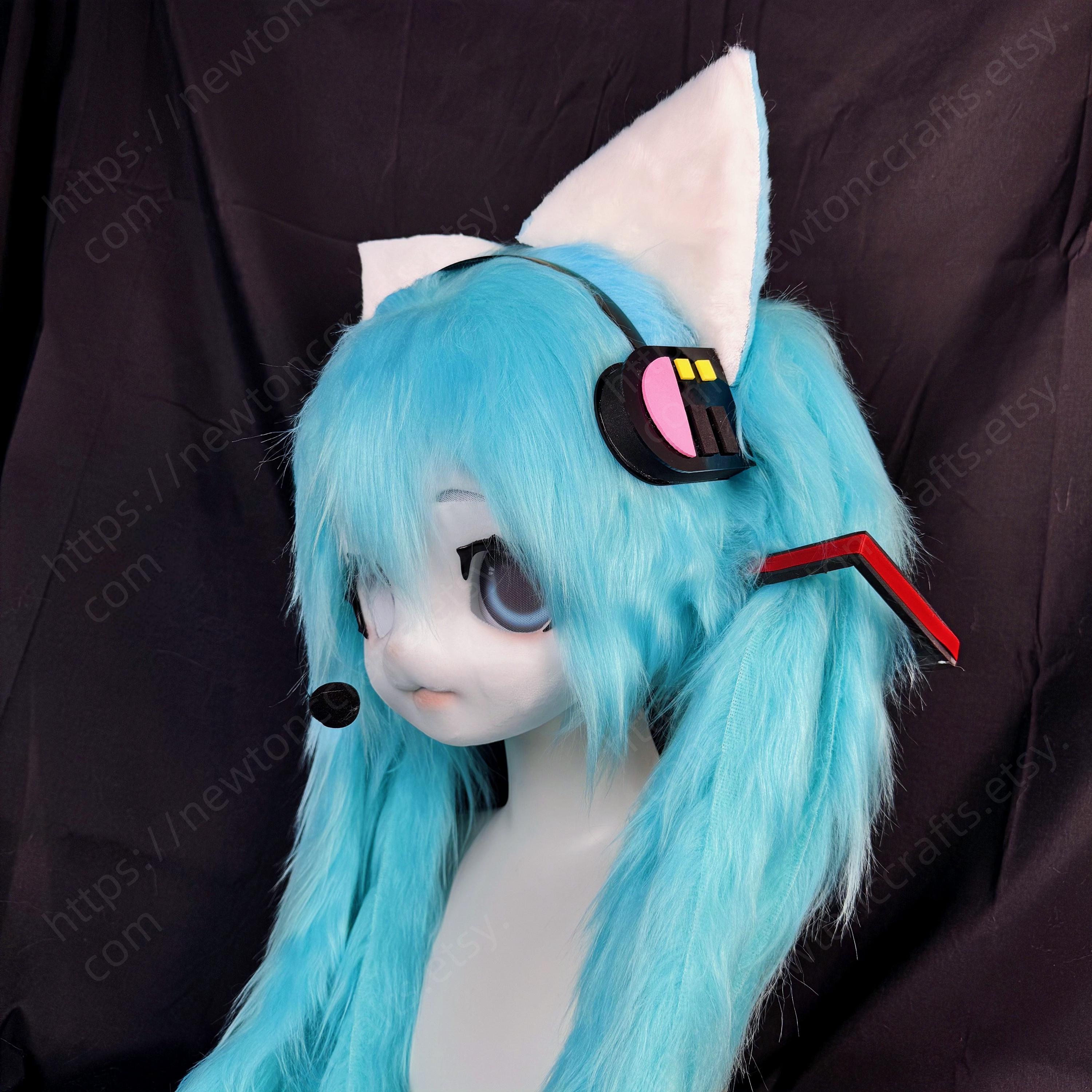 初音ミクの猫のキグヘッド、既成の着ぐるみマスク、ケモノマスク