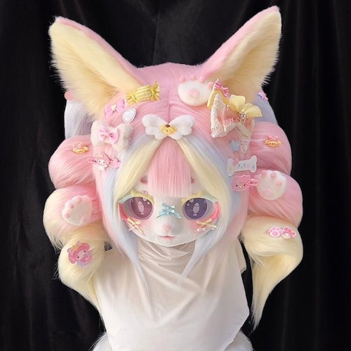 Sweety Double Pontail Bunny - Kig Head Fursuit Mask Kigurumi Head