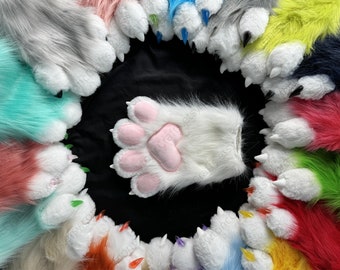 21 COLORS Fursuit Paws 4 Fingers, Cheap Cat Gloves, Custom Fursuit Gloves, Handmade Furry Hand Paws, Faux Fur Paws Gloves, Gift For Kid