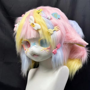 Cabeça de kigurumi pré-fabricada kawaii, máscara de pele, máscara de kigurumi, comissão gratuita, fantasia peluda kawaii, presente para filha!