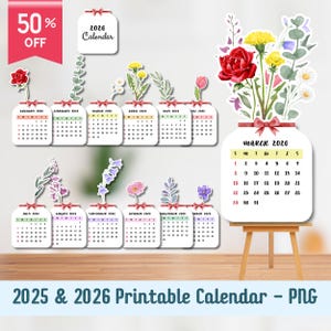 2026 Calendar, Flower Calendar, Floral Calendar, Printable Calendar, Cute Calendar, Flower Vase Calendar, Desk Calendar, Flower Calendar