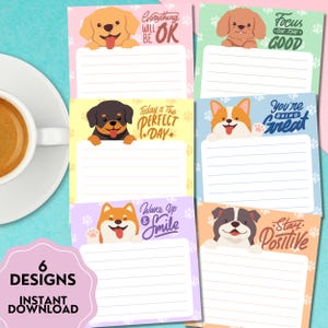Bloc de notas imprimible con diseño de perro, bloc de notas con afirmaciones positivas de perro que mira a escondidas, papelería imprimible linda, nota kawaii, plantilla de notas adhesivas
