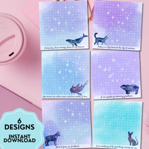 Bloc de notas imprimible de estrellas Glaxy, impresión de manifestación, impresión celestial, impresión de galaxia, papelería linda, hojas de notas kawaii, afirmación positiva