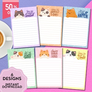 Peeking Cat druckbare, positive Affirmation druckbare Notizblock, druckbare Briefpapier, Kawaii Memo Geschenk, niedliche Briefpapier, positive druckbare