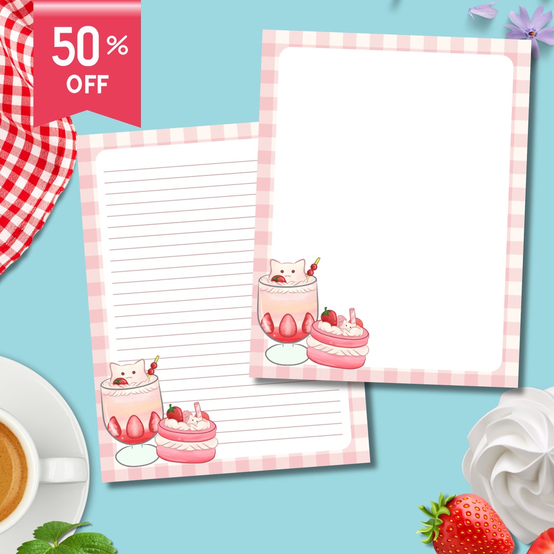 Strawberry Printable, Memo Pad Cute, Strawberry Printable Notepad, Cute ...