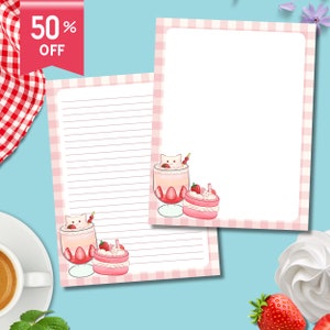 Strawberry Printable, Memo Pad Cute, Strawberry Printable Notepad, Cute Stationery, Kawaii Memo Pad, Printable Stationery, Lined Notepad