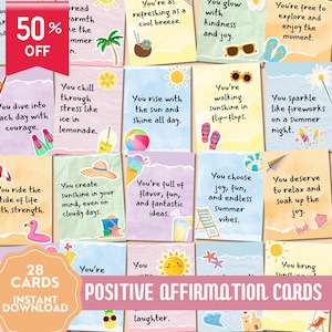 Affirmation de l'été, Cartes d'affirmation positives, Jolies cartes d'été, Santé mentale, Affirmation imprimable à imprimer, Citations positives pour l'été