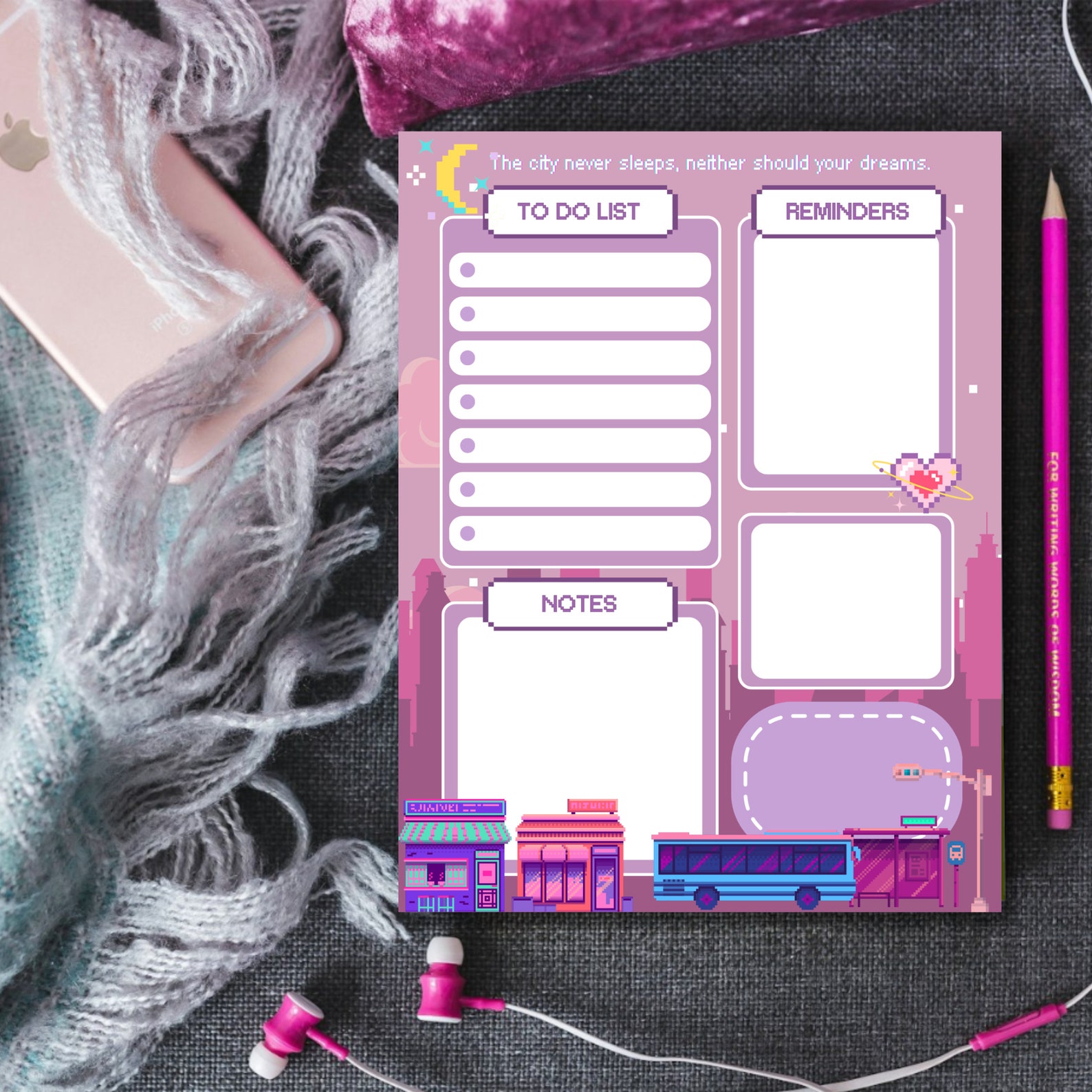 Cute Pixel Notepad, Printable Notepad, Kawaii Memo Pad, Pixel Art Daily ...
