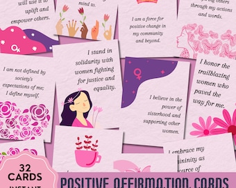 Internationaler Frauentag, positive Affirmationskarten zum Ausdrucken, positive Zitate, psychische Gesundheit, Stärkung der Frauen, Feminismuskarte, Frauenpower