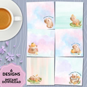 Notatnik z akwarelową kapibarą, urocza kapibara, notatnik do druku, notatnik dla ucznia, urocze artykuły papiernicze, kawaii karteczki do notatek, pozytywne afirmacje