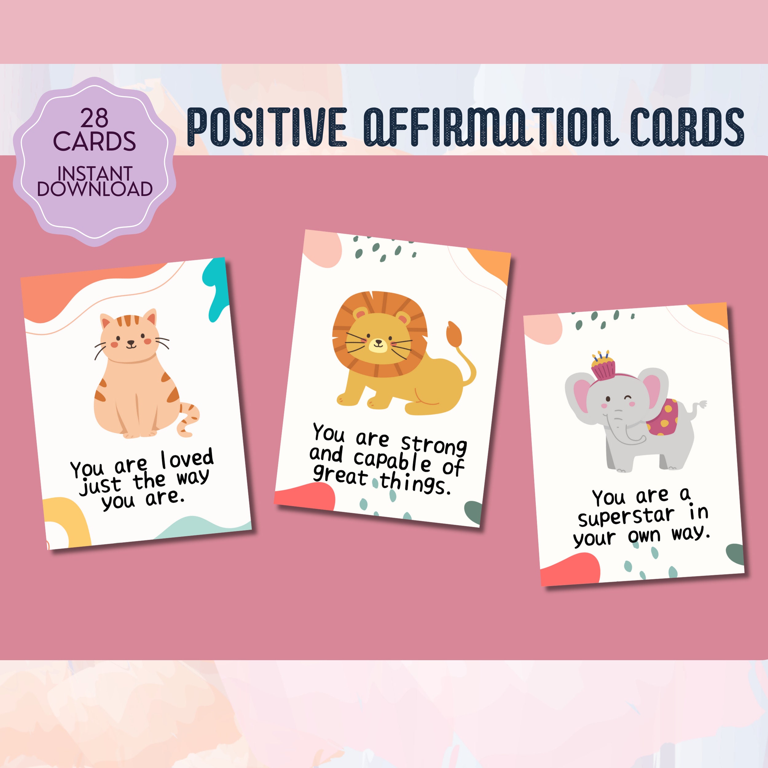 Animal Affirmation Cards For Kids - 55 Emotion & Educational Cards For Children's Confidence