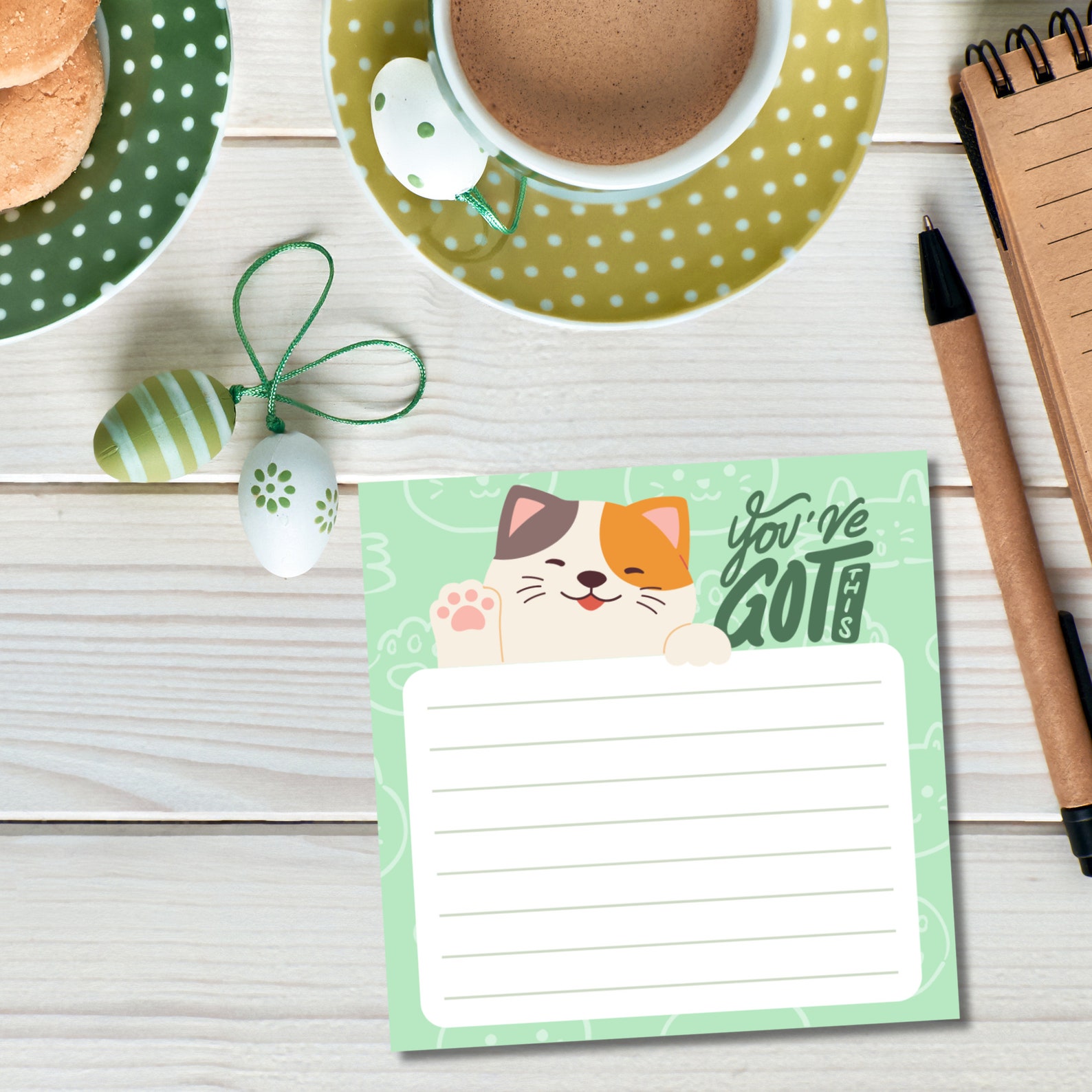 Peeking Cat Printable Memo Pad , Positive Affirmation Printable Notepad ...