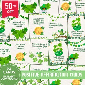 St. Patrick's Day-kaarten positieve bevestiging, afdrukbare bevestigingskaarten, geestelijke gezondheid, St. Patrick's afdrukbare, Lucky Clover-cadeaubonnen