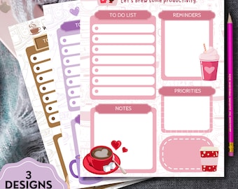 Coffee Printable Notepad, Kawaii Memo Pad, Cute Daily To Do List, Printable Daily Planner, Cute Stationery, Positive Motivation Template